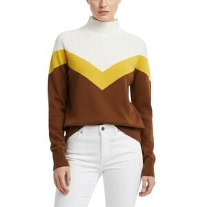 OFFLINE by Aerie Chillside Ski Mockneck Sweater White Brown Yellow NWT XS